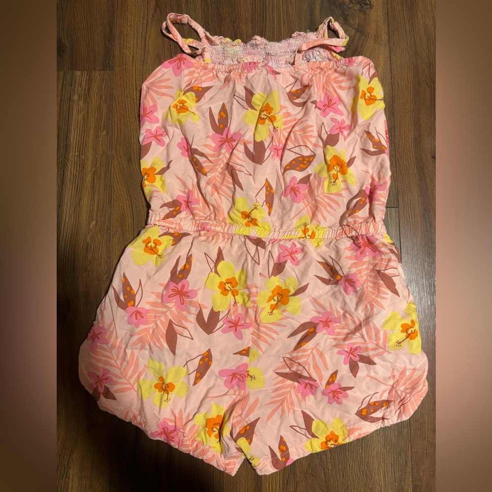 Cat & Jack Girls’ Sleeveless Printed Romper - Peach L - Picture 2 of 3